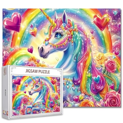 Glitzernde Einhorn-Puzzle, Regenbogen Pony mit bunten Edelsteinen 1000 Stück Puzzles für Erwachsene, 27 x 20 Zoll Puzzles, HD-Qualität Puzzle Geschenk, Familienaktivität perfekt für Spieleabend von Tucocoo