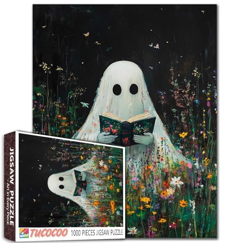Graffiti Halloween Puzzle 1000 Stück für Erwachsene der kleine Teufel Lesen eines Buches mit blühenden Blumen Puzzles Herausfordernd für Familie oder Freunde Spiel Perfekt Familie Spaß Aktivität von Tucocoo