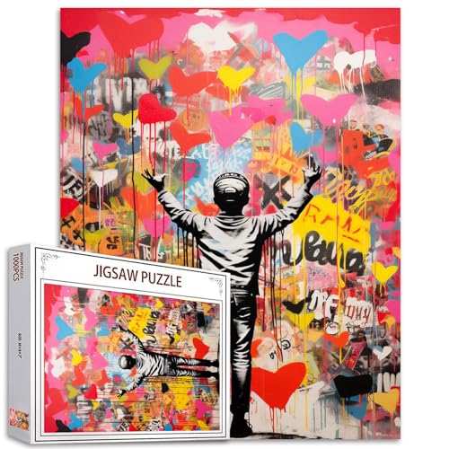 Graffitic Banksy Jigsaw Puzzles 1000 Stück für Erwachsene, Familien (Kleiner Junge,Doodle,Pop Art,Herz) Stücke passen perfekt zusammen 19.7''x27.6''inch Street Art Frameable Magic Puzzle Art（Colorful） von Tucocoo