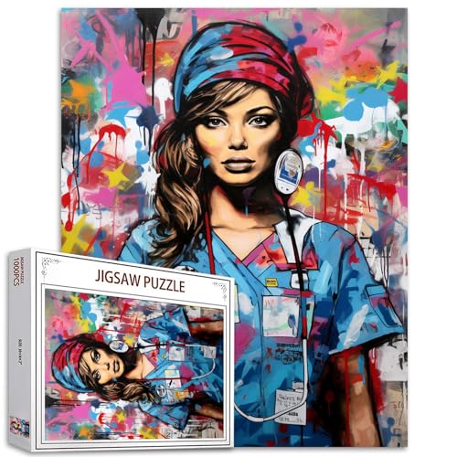Graffitic Banksy Jigsaw Puzzles 1000 Stück für Erwachsene,Familien (Mädchen,Ärztin,Doodle,Pop Art) Stücke passen perfekt zusammen 19.7''x27.6''inch Mode Frau Frameable Magic Puzzle Art（Blue） von Tucocoo