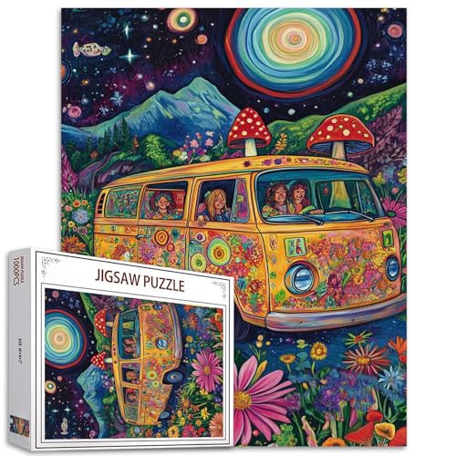 Graffitic Bus Jigsaw Puzzles 1000 Stück für Erwachsene, Familien (Auto, Garten Blumen, Pilz, Berg, Planeten Welt) Stücke passen perfekt zusammen 19.7''x27.6''inch Frameable Magic Puzzle Art（Red） von Tucocoo