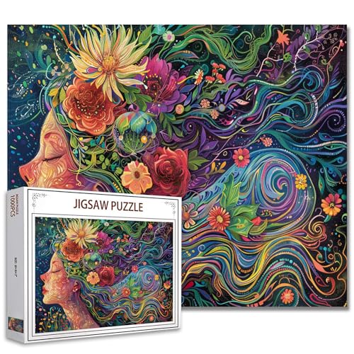 Graffitic Woman Face Jigsaw Puzzles 1000 Stück für Erwachsene, Familien (Mädchen,Pflanzen,Wildblumen,Rose) Stücke passen perfekt zusammen Garten Blumen Weiblich Frameable Magic Puzzle Kunst Geschenk von Tucocoo