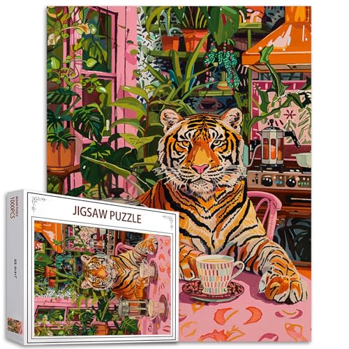 Graffititier 1000 Stück Puzzles für Erwachsene Wildlife Tiger Malerei Jigsaw Puzzle Tropical Homeplants 1000 Stück Puzzles Spiel Home Wall Decor DIY Craft Kitchen Puzzle Art Boho Gift von Tucocoo