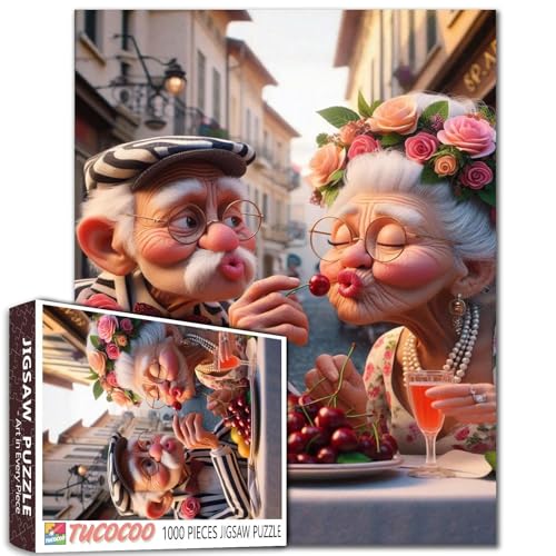 Großvater und Oma Essen Früchte Jigsaw Puzzles für Erwachsene Nettes altes Paar auf der Straße Puzzles Intellektuelle Dekomprimierung Spaß Familienspiel Unterhaltung Spielzeug Wanddekoration von Tucocoo