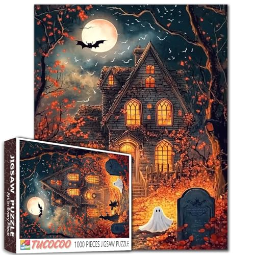 Gruseliges Spukschloss-Puzzle, Halloween-Landschaft, 1000 Teile, Puzzle für Erwachsene, 68,6 x 50,8 cm, Puzzles für Familien, HD-Qualität, Puzzle-Geschenk, Familienaktivität für Spielabende Gruseliges Spukschloss-Puzzle, Halloween-Landschaft, 1000 Teile, Puzzle für Erwachsene, 68,6 x 50,8 cm, Puzzles für Familien, HD-Qualität, Puzzle-Geschenk, Familienaktivität für Spielabende von Tucocoo