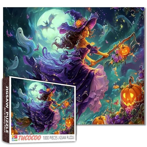 Halloween Besenstiel Puzzle 1000 Teile für Erwachsene, Halloween Magic Witch Puzzle, Horror Ghost Gruselpuzzle, perfekt für Spieleabende Halloween Besenstiel Puzzle 1000 Teile für Erwachsene, Halloween Magic Witch Puzzle, Horror Ghost Gruselpuzzle, perfekt für Spieleabende von Tucocoo