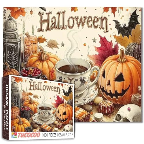 Halloween-Dekor-Puzzle, Halloween-Puzzle, Kürbis-, Süßigkeiten-, Fledermaus-Kunst-Puzzle, 1000 Teile, Puzzle für Erwachsene, 68,6 x 50,8 cm, Puzzles für Familien, HD-Qualität, Puzzle-Geschenk Halloween-Dekor-Puzzle, Halloween-Puzzle, Kürbis-, Süßigkeiten-, Fledermaus-Kunst-Puzzle, 1000 Teile, Puzzle für Erwachsene, 68,6 x 50,8 cm, Puzzles für Familien, HD-Qualität, Puzzle-Geschenk von Tucocoo