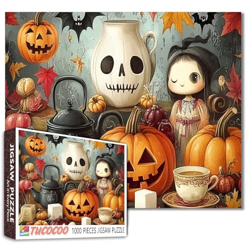 Halloween-Dekor-Puzzle, Halloween-Puzzle, Kürbis-, Süßigkeiten-, Fledermaus-Kunst-Puzzle, 1000 Teile, Puzzle für Erwachsene, 68,6 x 50,8 cm, Puzzles für Familien, HD-Qualität, Puzzle-Geschenk Halloween-Dekor-Puzzle, Halloween-Puzzle, Kürbis-, Süßigkeiten-, Fledermaus-Kunst-Puzzle, 1000 Teile, Puzzle für Erwachsene, 68,6 x 50,8 cm, Puzzles für Familien, HD-Qualität, Puzzle-Geschenk von Tucocoo