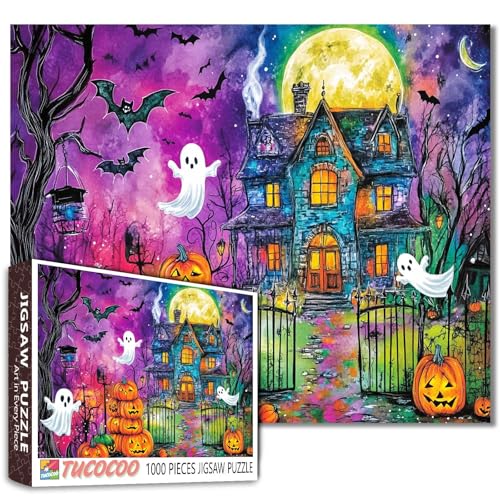 Halloween-Geister-Puzzle, seltsame Nacht, gruseliges Schloss, 1000 Teile, Puzzle für Erwachsene, 68,6 x 50,8 cm, Puzzles für Familien, HD-Qualität, gebeiztes Puzzle-Geschenk, perfekt für Spieleabende Halloween-Geister-Puzzle, seltsame Nacht, gruseliges Schloss, 1000 Teile, Puzzle für Erwachsene, 68,6 x 50,8 cm, Puzzles für Familien, HD-Qualität, gebeiztes Puzzle-Geschenk, perfekt für Spieleabende von Tucocoo