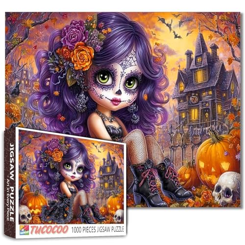 Halloween Gothic Mädchen Puzzle für Erwachsene 1000 Teile Lila Haar Zucker Schädel Tag der Toten Puzzle Gruseliges Spukhaus Puzzle Herbst Ästhetische dekorative Puzzles Geschenk für Frauen Familie Halloween Gothic Mädchen Puzzle für Erwachsene 1000 Teile Lila Haar Zucker Schädel Tag der Toten Puzzle Gruseliges Spukhaus Puzzle Herbst Ästhetische dekorative Puzzles Geschenk für Frauen Familie von Tucocoo