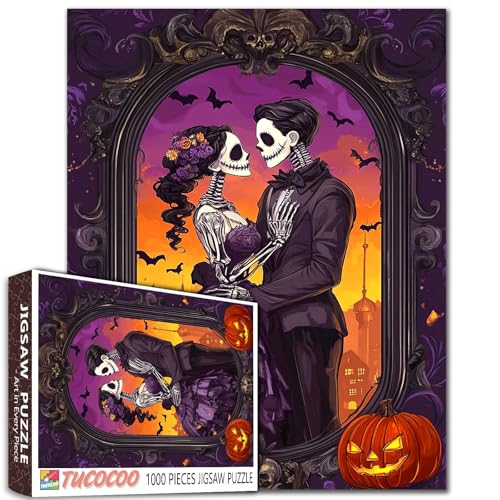 Halloween-Gothic-Szenen-Skelett-Liebhaber, 1000-teiliges Puzzle für Erwachsene, Studenten, 50,8 x 68,6 cm, Sonnenuntergang, Romantik, gruseliges Puzzle, gruselige Dekoration, Kunst, einzigartiges Halloween-Gothic-Szenen-Skelett-Liebhaber, 1000-teiliges Puzzle für Erwachsene, Studenten, 50,8 x 68,6 cm, Sonnenuntergang, Romantik, gruseliges Puzzle, gruselige Dekoration, Kunst, einzigartiges von Tucocoo