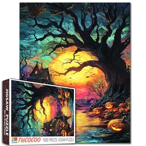 Halloween Grusellandschaft Puzzle 1000 Teile für Erwachsene Vollmond Kürbisse Puzzle Herausforderndes Puzzle perfekt für Spielabende DIY Home Wall Decor Hexennacht Kunst Puzzles 68,6 cm x 20 Halloween Grusellandschaft Puzzle 1000 Teile für Erwachsene Vollmond Kürbisse Puzzle Herausforderndes Puzzle perfekt für Spielabende DIY Home Wall Decor Hexennacht Kunst Puzzles 68,6 cm x 20 von Tucocoo