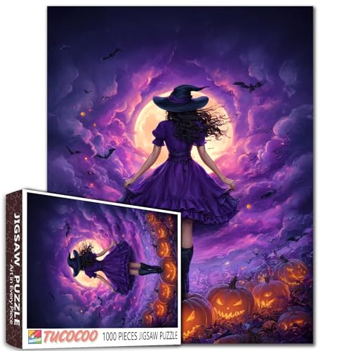 Halloween Hexe Puzzle 1000 Teile für Erwachsene Kürbisfeld Vollmond Nachthimmel Puzzle Gruseliger Herbst Ästhetische Herausfordernde Puzzles für Frauen Männer Teenager Halloween Lila Kunst Home Decor Halloween Hexe Puzzle 1000 Teile für Erwachsene Kürbisfeld Vollmond Nachthimmel Puzzle Gruseliger Herbst Ästhetische Herausfordernde Puzzles für Frauen Männer Teenager Halloween Lila Kunst Home Decor von Tucocoo