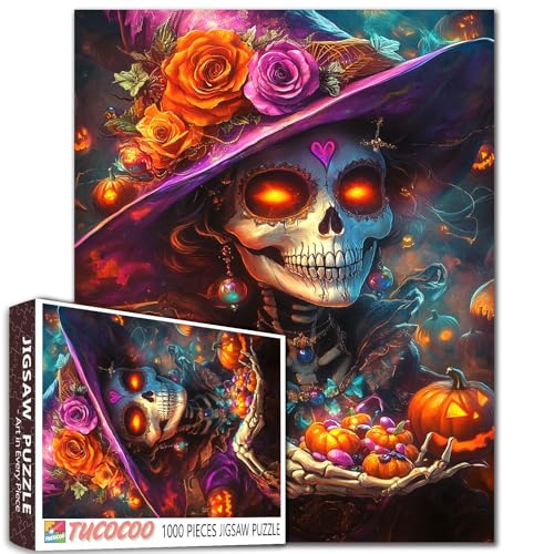 Halloween Hexe Skelett hält Süßigkeiten Kürbis 1000 Teile Puzzle für Erwachsene Studenten 50,8 x 68,6 cm Magisches Horror-Puzzle für gruselige Dekoration, Gothic-Kunst, einzigartiges Herbst-Puzzle Halloween Hexe Skelett hält Süßigkeiten Kürbis 1000 Teile Puzzle für Erwachsene Studenten 50,8 x 68,6 cm Magisches Horror-Puzzle für gruselige Dekoration, Gothic-Kunst, einzigartiges Herbst-Puzzle von Tucocoo