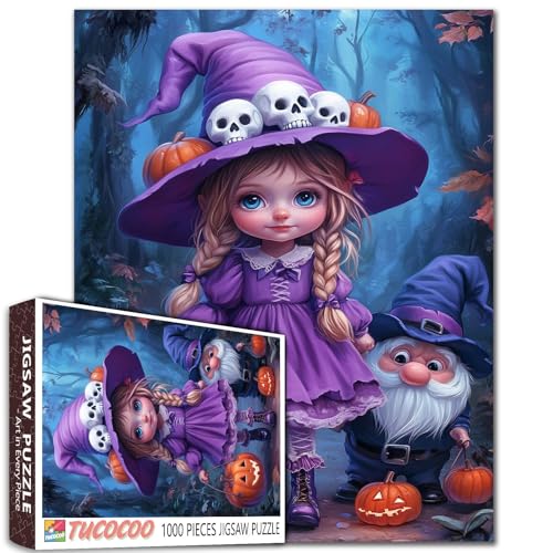 Halloween Niedliches lila Mädchen mit Totenkopf-Hut, Puzzle, Kürbisse, Zwerge, Fantasie, dunkler Wald, Cartoon-Stil, Puzzles für Erwachsene, Studenten, 1000 Teile, 50,8 x 68,6 cm Halloween Niedliches lila Mädchen mit Totenkopf-Hut, Puzzle, Kürbisse, Zwerge, Fantasie, dunkler Wald, Cartoon-Stil, Puzzles für Erwachsene, Studenten, 1000 Teile, 50,8 x 68,6 cm von Tucocoo