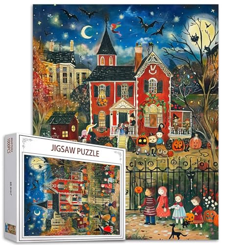 Halloween Party Kunst 1000 Stück Jigsaw Puzzles für Erwachsene Amerika Schloss Malerei Jigsaw Puzzle Junge und Mädchen Puzzles für anspruchsvolle Familienaktivität Herbst Kürbisse Bilder DIY Puzzle von Tucocoo