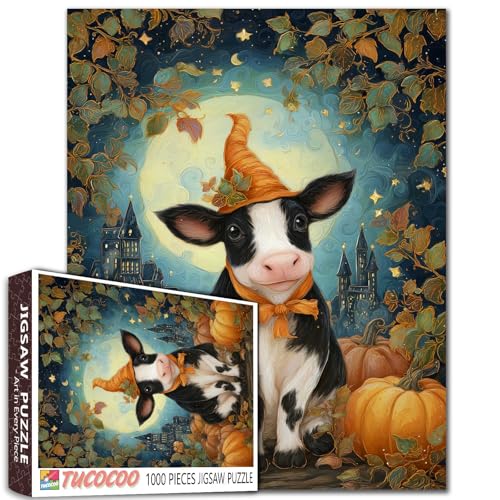 Halloween-Puzzle, 1000-teiliges Puzzle, Kuh mit Hexenhut, Puzzle für Erwachsene, pädagogisches Entwicklungsspielzeug und Spiele, Kürbis-Puzzle, Kunst, schwierig, herausfordernd, kreatives Spielzeug Halloween-Puzzle, 1000-teiliges Puzzle, Kuh mit Hexenhut, Puzzle für Erwachsene, pädagogisches Entwicklungsspielzeug und Spiele, Kürbis-Puzzle, Kunst, schwierig, herausfordernd, kreatives Spielzeug von Tucocoo