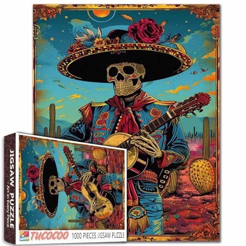 Halloween Schädel Spielen Gitarre Jigsaw Puzzle für Erwachsene Männer Skelett Tag der Toten Kunst Puzzles Herausfordernd für Familie oder Freunde Spiel perfekt für Familienspielnächte Halloween Schädel Spielen Gitarre Jigsaw Puzzle für Erwachsene Männer Skelett Tag der Toten Kunst Puzzles Herausfordernd für Familie oder Freunde Spiel perfekt für Familienspielnächte von Tucocoo