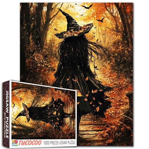 Halloween Schwarze haarige Hexe Puzzle für Erwachsene gefallene Blätter im späten Herbst Puzzles Entspannung Unterhaltung Aktivität Spaß und herausfordernde Familienspiel Einzigartiges Halloween Schwarze haarige Hexe Puzzle für Erwachsene gefallene Blätter im späten Herbst Puzzles Entspannung Unterhaltung Aktivität Spaß und herausfordernde Familienspiel Einzigartiges von Tucocoo