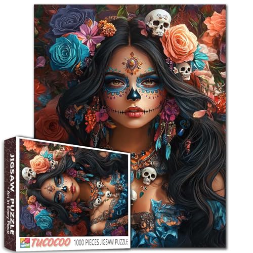 Halloween Skelett Mädchen Jigsaw Puzzle für Erwachsene Tag der Toten Dunkle Fantasy Stil Puzzle Bildungsspiel Perfekt für Familienspiel Nächte Wandkunst Dekor Halloween Skelett Mädchen Jigsaw Puzzle für Erwachsene Tag der Toten Dunkle Fantasy Stil Puzzle Bildungsspiel Perfekt für Familienspiel Nächte Wandkunst Dekor von Tucocoo