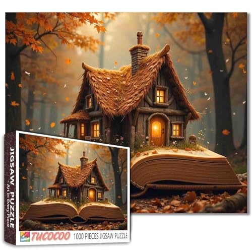Herbstlandschaft Puzzle, 1000 Teile für Erwachsene, Holzhütte auf einem Buch, Puzzle, herausforderndes Puzzle, perfekt für Spielabende, DIY-Wanddekoration, Ahornblätter, Herbstkunst-Puzzles, 68,6 x Herbstlandschaft Puzzle, 1000 Teile für Erwachsene, Holzhütte auf einem Buch, Puzzle, herausforderndes Puzzle, perfekt für Spielabende, DIY-Wanddekoration, Ahornblätter, Herbstkunst-Puzzles, 68,6 x von Tucocoo