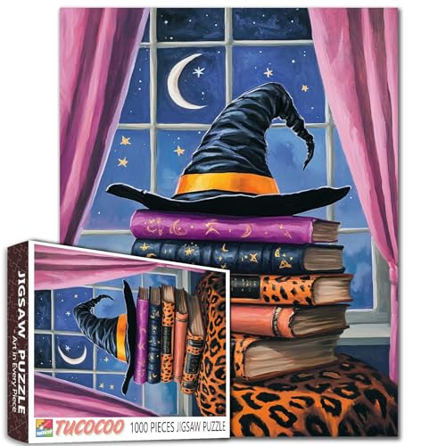 Hexe Hut und Bücher Halloween Jigsaw Puzzle 1000 Stück für Erwachsene Blauer Sternenhimmel Plakat Hexe Herausforderung für Familie oder Freunde Spiel Herausforderung Spielzeug für Hexe Hut und Bücher Halloween Jigsaw Puzzle 1000 Stück für Erwachsene Blauer Sternenhimmel Plakat Hexe Herausforderung für Familie oder Freunde Spiel Herausforderung Spielzeug für von Tucocoo