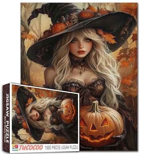 Hexe und Kürbis Halloween Jigsaw Puzzle 1000 Stücke für Erwachsene Blätter in tiefen Herbst Puzzle Herausfordernd für Familie oder Freunde Spiel Herausforderung Spielzeug für Männer Frauen Hexe und Kürbis Halloween Jigsaw Puzzle 1000 Stücke für Erwachsene Blätter in tiefen Herbst Puzzle Herausfordernd für Familie oder Freunde Spiel Herausforderung Spielzeug für Männer Frauen von Tucocoo