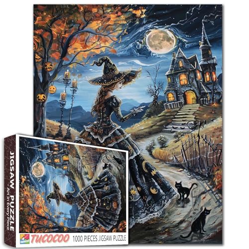 Hexe und Schwarze Katze Halloween Puzzle für Erwachsene Geisterhaus und Dunkle Nacht Puzzle Herausfordernd für oder Freunde Spiel Perfekt für Familienspielnächte Wandkunst Dekor Geschenk Hexe und Schwarze Katze Halloween Puzzle für Erwachsene Geisterhaus und Dunkle Nacht Puzzle Herausfordernd für oder Freunde Spiel Perfekt für Familienspielnächte Wandkunst Dekor Geschenk von Tucocoo