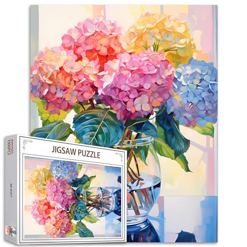Hortensie in Glasvase Puzzle 1000 Teile Puzzles für Erwachsene, Blüten Blumen Puzzles für anspruchsvolle Familienaktivitätsspiele DIY Puzzle für Zuhause Wanddekoration Geschenke - 20 x 27 Zoll von Tucocoo