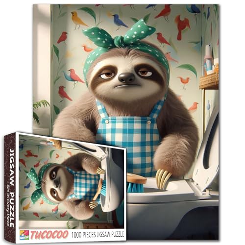 Irritable Sloth Scrub Toilette Jigsaw Puzzles für Erwachsene Tiere Saubere Toiletten Badezimmerfenster Puzzles Intellektuelle Decompressing Spaß Familienspiel Beste für Familie Spiel Spiele Sammlung von Tucocoo