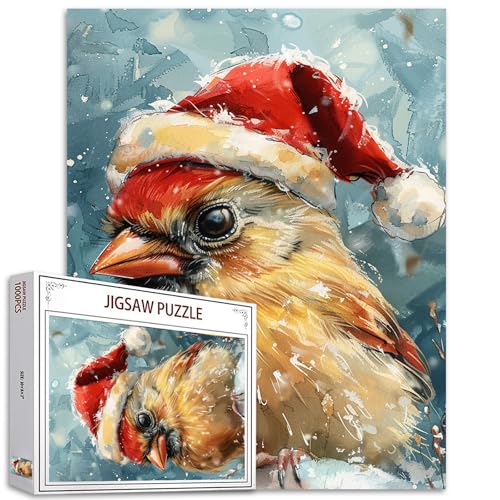 Jigsaw Puzzles für Erwachsene 1000 Stück Weihnachtsmütze Weihnachtspuzzle Schöne Weihnachten Vogel Tiere tragen Weihnachtsmützen Puzzle Handarbeit Puzzle Home Decor Geschenke Familie Spiel-Nächte von Tucocoo