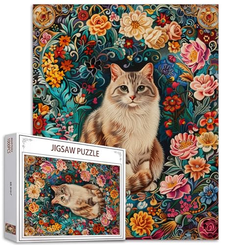 Katzen-Puzzles für Erwachsene, 1000 Teile, niedliches Kätzchen-Blumen-Puzzle, Garten, lustige weiße Katze, florales Puzzle, herausfordernde Puzzles für Erwachsene Katzen-Puzzles für Erwachsene, 1000 Teile, niedliches Kätzchen-Blumen-Puzzle, Garten, lustige weiße Katze, florales Puzzle, herausfordernde Puzzles für Erwachsene von Tucocoo