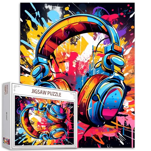Kopfhörer-Kunst-Puzzle für Erwachsene, 1000 Teile, Retro-Graffiti-Gamer-Puzzle, 50,8 x 68,6 cm, buntes DIY-Puzzle, Heimdekoration, Geschenke, Familien-Puzzle, perfekt für Spieleabende Kopfhörer-Kunst-Puzzle für Erwachsene, 1000 Teile, Retro-Graffiti-Gamer-Puzzle, 50,8 x 68,6 cm, buntes DIY-Puzzle, Heimdekoration, Geschenke, Familien-Puzzle, perfekt für Spieleabende von Tucocoo