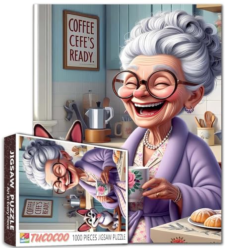 Lachende alte Frau und Kleiner Hund Puzzle 1000 Stück für Erwachsene Oma Trinken Kaffee und niedliche kleine Hund Puzzle Entspannung Unterhaltung Aktivität Herausforderung Spielzeug für Männer Frauen Lachende alte Frau und Kleiner Hund Puzzle 1000 Stück für Erwachsene Oma Trinken Kaffee und niedliche kleine Hund Puzzle Entspannung Unterhaltung Aktivität Herausforderung Spielzeug für Männer Frauen von Tucocoo