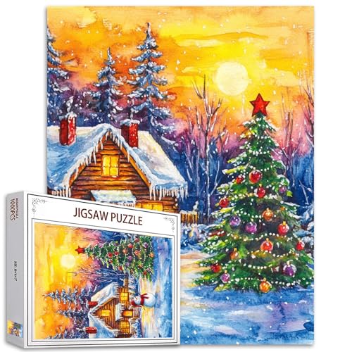 Landschaft 1000 Teile Puzzle für Erwachsene Weihnachten Schneemann Malerei Puzzle Holzhaus 1000 Teile Puzzle Spiel Home Wall Decor DIY Craft Winter Forest Puzzle Art Xmas Tree Gift von Tucocoo
