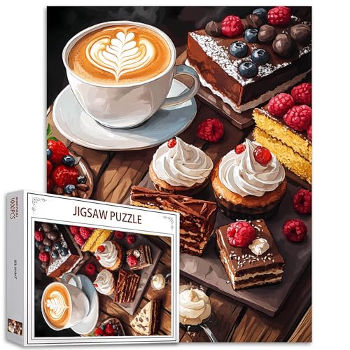 Leckere Kuchen Patisserie Puzzles für Erwachsene 1000 Teile,Latte Kaffee Schokolade Jigsaw Puzzle Kunst 20x27 in Bunte DIY Puzzle für Home Decor,Familie Puzzle Perfekt für Spiel Abende Großes Geschenk von Tucocoo