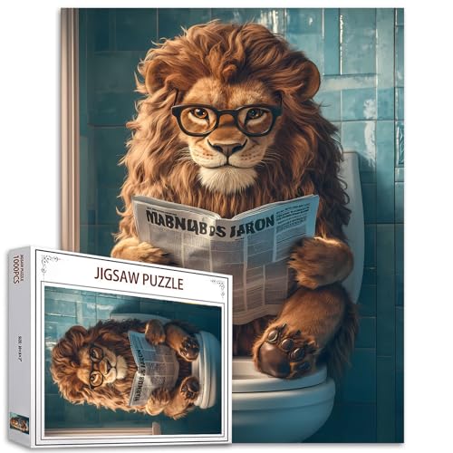 Lion Go Toilet 1000 Stück Jigsaw Puzzles für Erwachsene Wildlife See Newspaper Puzzles Animal Go Toilet Puzzle Challenging Family Activity Games DIY Craft Puzzle for Home Decor Gifts von Tucocoo