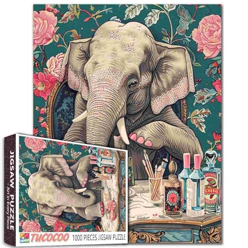 Lustige Tier-Elefanten-Nagellack-Puzzles für Erwachsene, 1000 Teile, Dschungel, Bohemia, Blumenkunst, DIY-Bastelpuzzles für Heimdekoration, Geschenke, Familie herausforderndes Puzzle, perfekt für Lustige Tier-Elefanten-Nagellack-Puzzles für Erwachsene, 1000 Teile, Dschungel, Bohemia, Blumenkunst, DIY-Bastelpuzzles für Heimdekoration, Geschenke, Familie herausforderndes Puzzle, perfekt für von Tucocoo