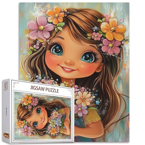 Mädchen halten Blumen Puzzles für Erwachsene 1000 Teile Niedliches kleines Mädchen 1000 Teile Puzzle Vintage Puzzles Kunst Familienspiel Erwachsene Geburtstag Puzzle von Tucocoo