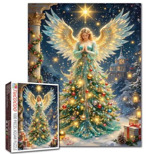 Magisches Weihnachtsbaum-Engel-Puzzle, 1000 Teile für Erwachsene, Studenten, 50,8 x 68,6 cm, Winterurlaub-Puzzle-Spiel, schöne Frau mit Flügeln, Weihnachtsgeschenkboxen, friedliche Schneeszene Magisches Weihnachtsbaum-Engel-Puzzle, 1000 Teile für Erwachsene, Studenten, 50,8 x 68,6 cm, Winterurlaub-Puzzle-Spiel, schöne Frau mit Flügeln, Weihnachtsgeschenkboxen, friedliche Schneeszene von Tucocoo