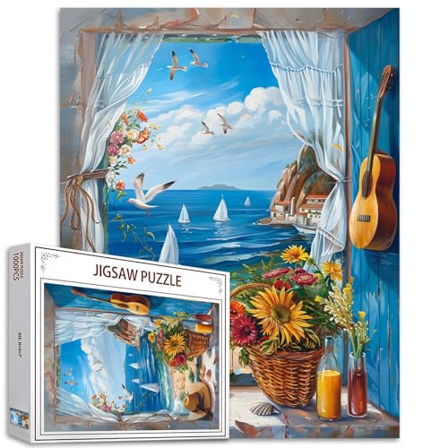 Meer-Fenster-Szenen-Puzzle, Fenster, Strand, coole Landschaft, 1000 Teile, Puzzle für Erwachsene, 68,6 x 50,8 cm, HD-Qualität, Muschelboote, Puzzle, Geschenk, Familienaktivität, perfekt für Meer-Fenster-Szenen-Puzzle, Fenster, Strand, coole Landschaft, 1000 Teile, Puzzle für Erwachsene, 68,6 x 50,8 cm, HD-Qualität, Muschelboote, Puzzle, Geschenk, Familienaktivität, perfekt für von Tucocoo