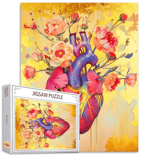 Tucocoo 1000-Teile Puzzle 'Menschliche Anatomie Herz' - Vintage Blume Herz, Bright Artwork - Familie Puzzle-Spiel von Tucocoo