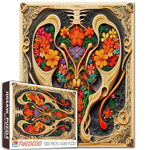 Menschliche Organe Blase Jigsaw Puzzles 1000 Stücke für Erwachsene Blumenpflanzen Bunte Puzzles Entspannung Unterhaltung Aktivität Bildungsspiel Gehirn Herausforderung Stress Relief Spielzeug von Tucocoo