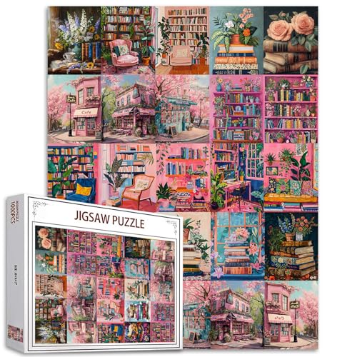 Moderne Puzzles für Erwachsene 1000 Stück Retro Book Shop Jigsaw Puzzle für Erwachsene Herausfordernde Puzzle perfekt für Spiel Bibliothek Puzzle Kunst für Familie Spaß Erwachsene Puzzle Spiele von Tucocoo