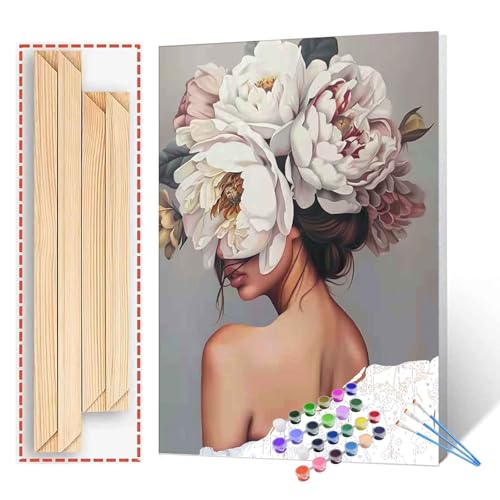 Modisches Mädchen mit Blumen auf Kopf, Malen nach Zahlen für Erwachsene, moderne Kunst, Figur Dame, Malen nach Zahlen für Erwachsene, Anfänger, Acryl-Ölgemälde-Set mit Rahmen Modisches Mädchen mit Blumen auf Kopf, Malen nach Zahlen für Erwachsene, moderne Kunst, Figur Dame, Malen nach Zahlen für Erwachsene, Anfänger, Acryl-Ölgemälde-Set mit Rahmen von Tucocoo