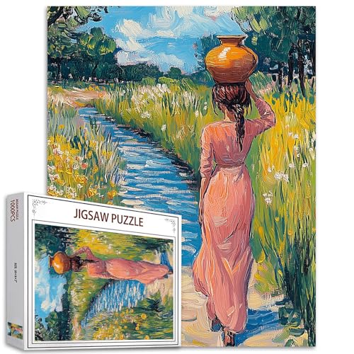 Monet Style 1000 Teile Country Girl Puzzle für Erwachsene und Familien, klassische Frauen mit Keramiktopf Kunst Puzzle Puzzle 1000 Teile Kunst Puzzles für Erwachsene von Tucocoo