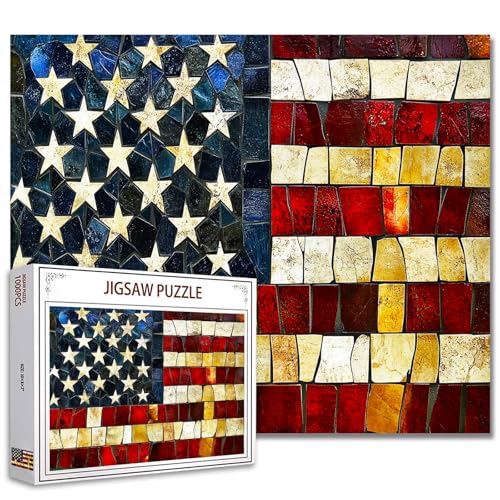 Mosaik-Puzzle mit USA-Flagge, 1000 Teile, Glas-Puzzle, amerikanische Flagge, Puzzle, Kunst, 50,8 x 68,6 cm, bunte DIY-Puzzles für Heimdekoration, Familienpuzzle, perfekt für Spieleabende Mosaik-Puzzle mit USA-Flagge, 1000 Teile, Glas-Puzzle, amerikanische Flagge, Puzzle, Kunst, 50,8 x 68,6 cm, bunte DIY-Puzzles für Heimdekoration, Familienpuzzle, perfekt für Spieleabende von Tucocoo