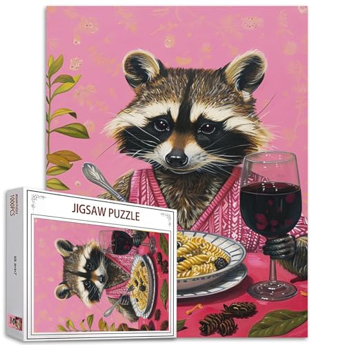 Niedlicher Waschbär Bilder Puzzles für Erwachsene,1000 Teile,Tier Essen Leckere Nudeln Trinken Rotwein Puzzle,Geburtstagsgeschenke,Multicolor DIY Puzzles für Dekoration,Perfekte Spiele Abende Niedlicher Waschbär Bilder Puzzles für Erwachsene,1000 Teile,Tier Essen Leckere Nudeln Trinken Rotwein Puzzle,Geburtstagsgeschenke,Multicolor DIY Puzzles für Dekoration,Perfekte Spiele Abende von Tucocoo