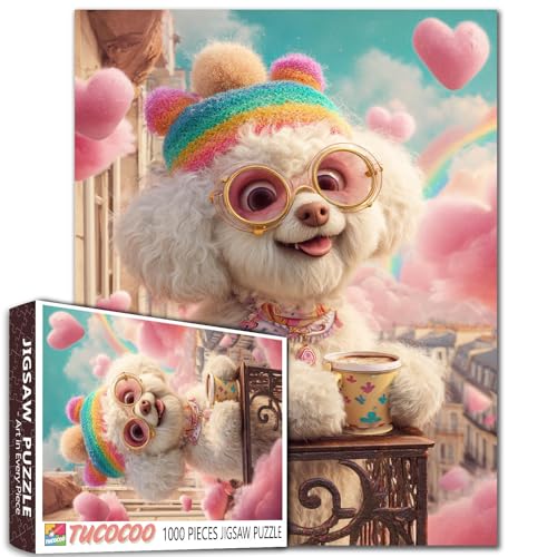 Niedliches Bichon Frisé mit Brille, Puzzles für Erwachsene, 1000 Teile, Balkon, Tier, Getränke, Kaffee, Puzzle, Kunst, 50,8 x 68,6 cm, DIY-Puzzles für Heimdekoration, Familienpuzzle, perfekt für Niedliches Bichon Frisé mit Brille, Puzzles für Erwachsene, 1000 Teile, Balkon, Tier, Getränke, Kaffee, Puzzle, Kunst, 50,8 x 68,6 cm, DIY-Puzzles für Heimdekoration, Familienpuzzle, perfekt für von Tucocoo