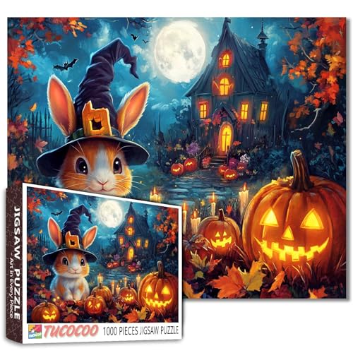 Niedliches Häschen Halloween Puzzle 1000 Teile für Erwachsene Kaninchen in Hexenhut und Kürbissen Puzzle Gruseliges Spukhaus Vollmond Herbst Blätter Urlaub Puzzles Gruselig Spaß Herausfordernde Niedliches Häschen Halloween Puzzle 1000 Teile für Erwachsene Kaninchen in Hexenhut und Kürbissen Puzzle Gruseliges Spukhaus Vollmond Herbst Blätter Urlaub Puzzles Gruselig Spaß Herausfordernde von Tucocoo
